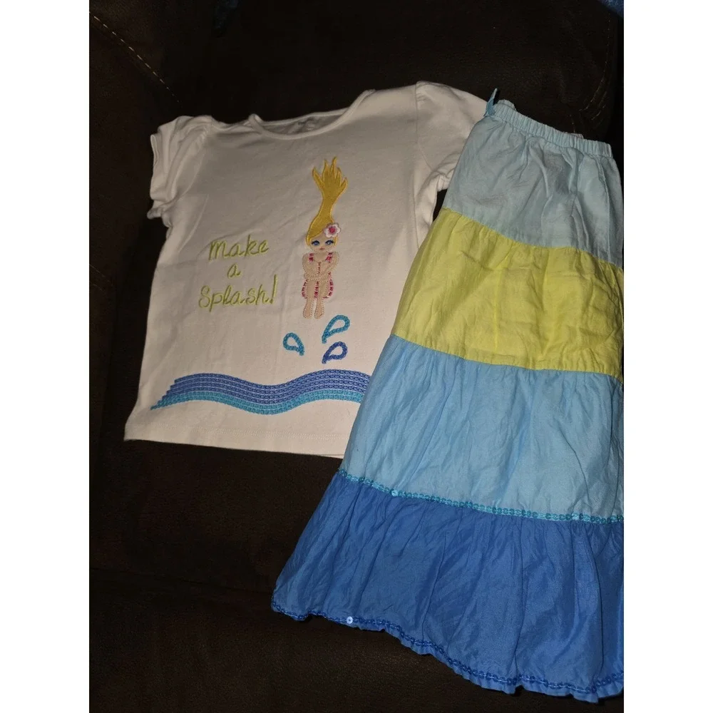 Gymboree rainbow cabana‎ make a splash top and long skirt size 5